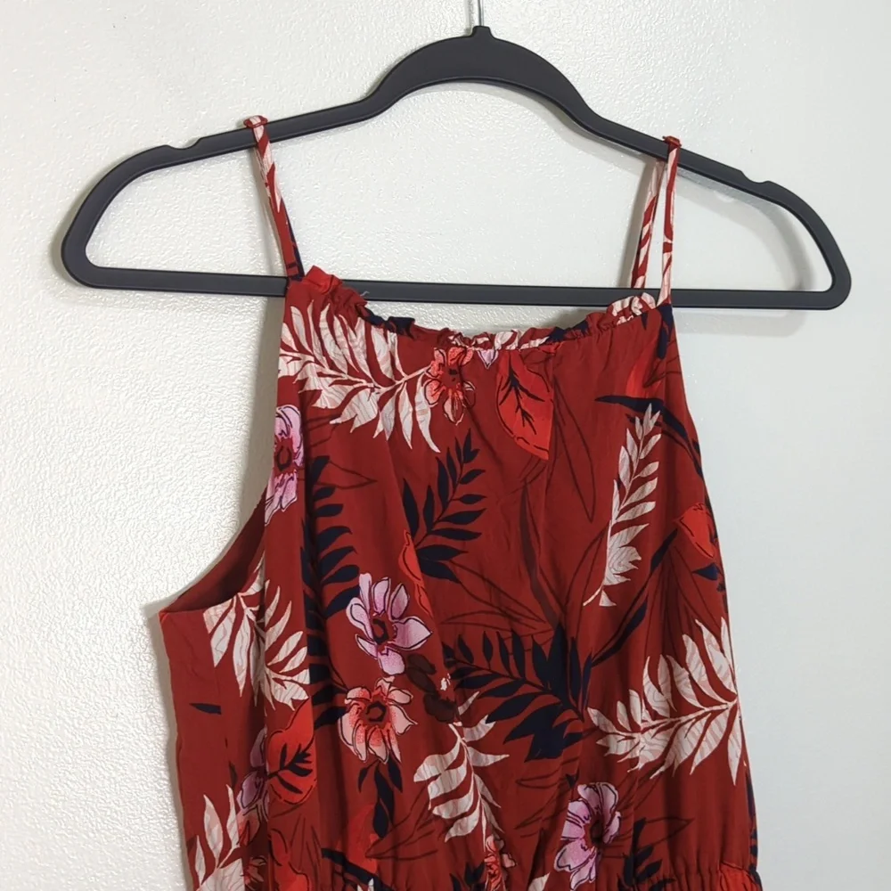 Bar III Orange/Red Floral Tiered Ruffle Sleeveless Dress Size‎ Large